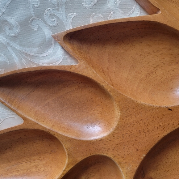 Vintage Handmade Carved Wood Serving Tray - Picture 7 of 9